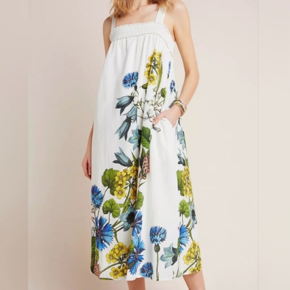 Maeve by Anthropologie Botanical Smocked Dress 100% cotton